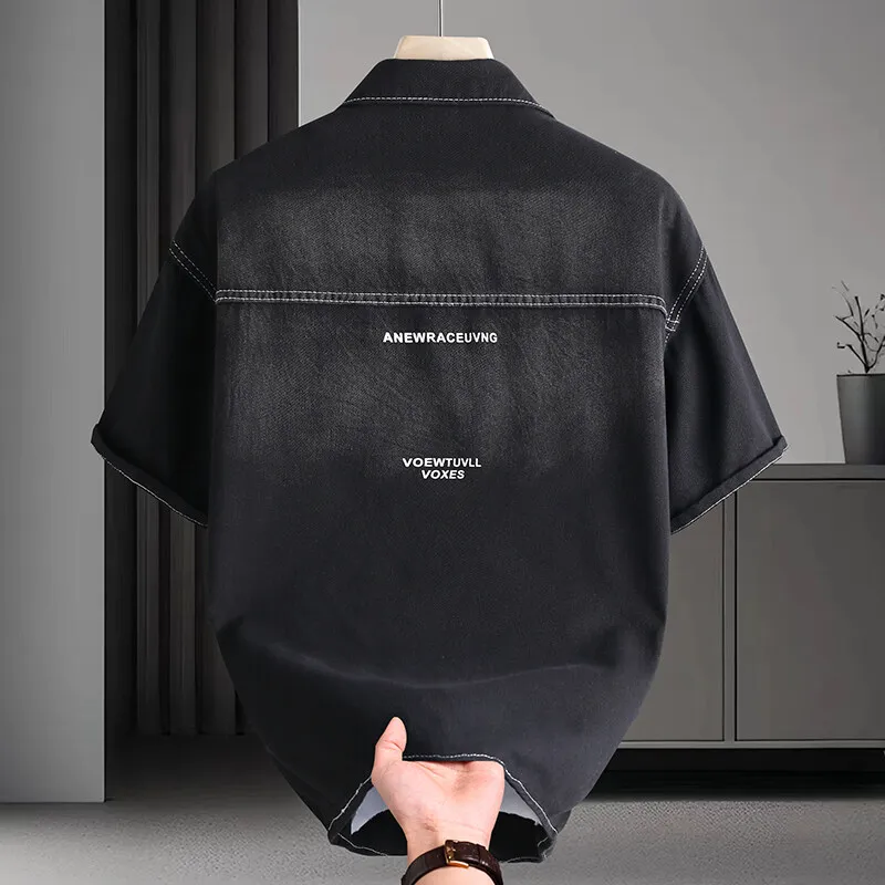 Men's Denim Shirt Summer Fashion Solid Color Breathable Cotton Blend Casual Short Sleeve Shirt Commuter Streetwear Urban Wear