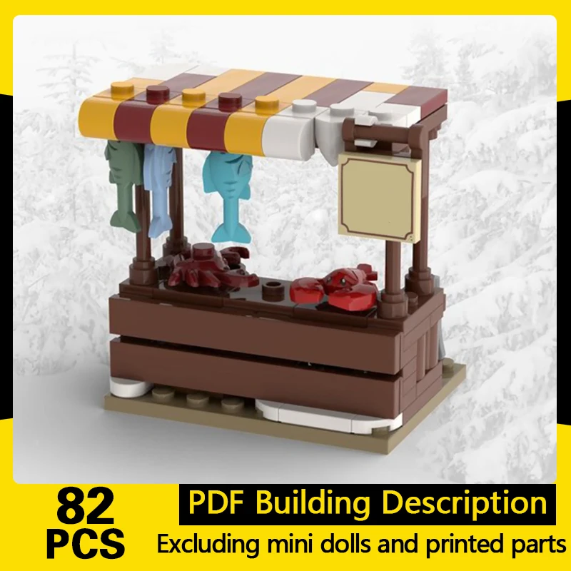 Medieval Castle Model MOC Building Bricks Market Fish Stall Modular Technology Gifts Holiday Assemble Children Toys Suit