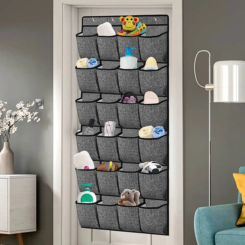 24 Pockets Wall Storage Bag Shoe Holder Organiser Over The Door Hanging Shelf Rack with 4 Hook Hanging Shoe Storage Bag for Home