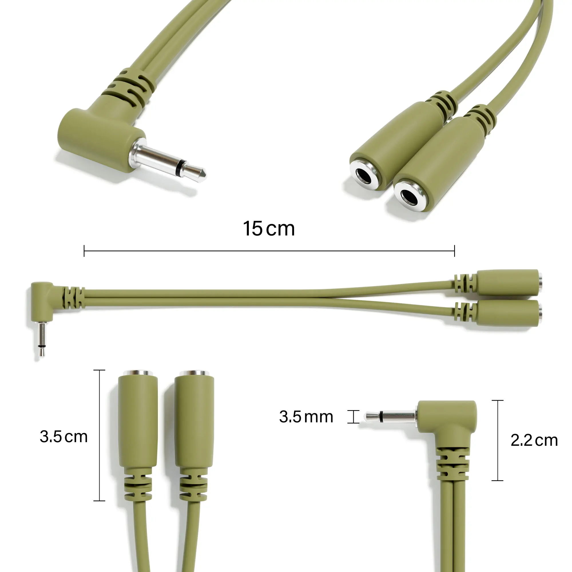 ExcelValley - 2 stuks lage profiel rechte hoek mono splitter Y patchkabels - TS 3,5 mm 1/8" voor Eurorack synthesizer