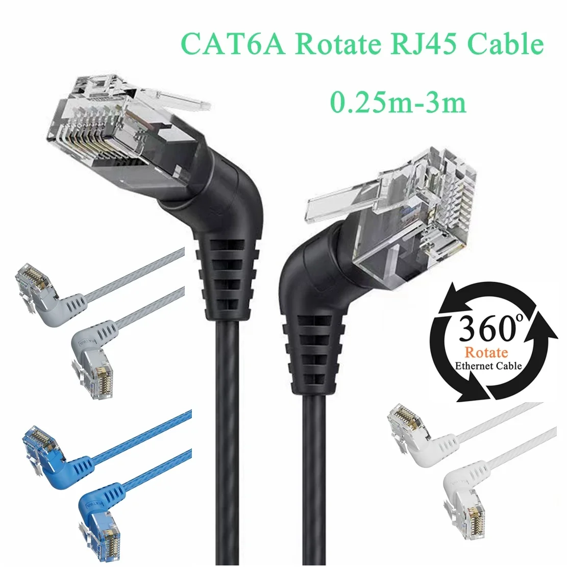 CAT6A Ethernet Cable 10Gbps 90/360 Degree Rotation Patch Cord Rj45 Connector 10G For Laptop Router Pc Network Lan Cable 1M 2M 3M