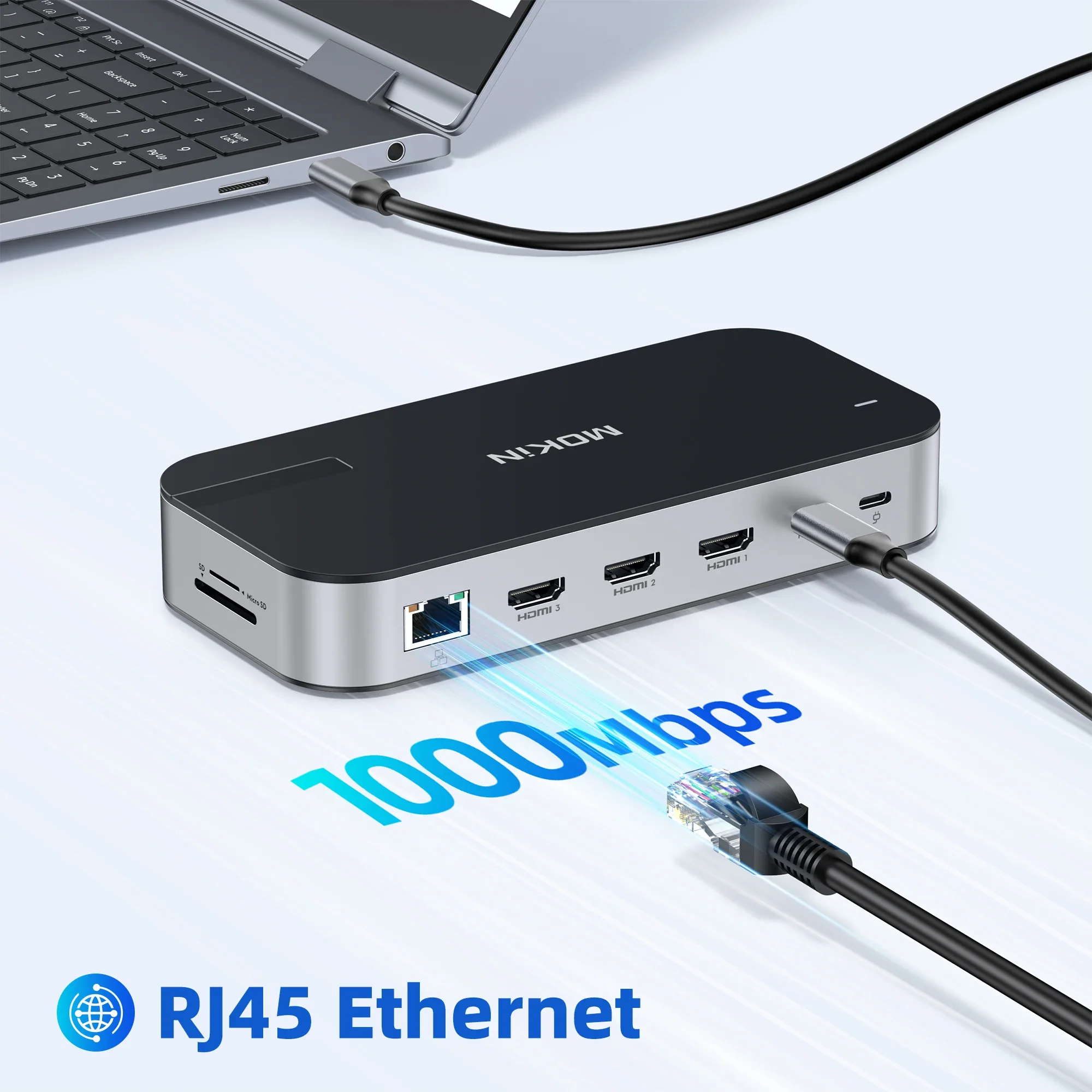 MOKiN 15 в 1 USB C Док-станция для ноутбуков USB HUB-4K60Hz 3 HDMI USB 3.1 RJ45 SD/TF Audio PD 100 Вт Адаптер для Macbook Pro Air