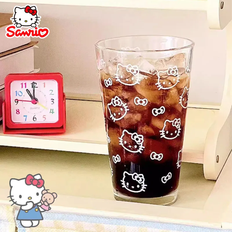 

Sanrio Hello Kitty стеклянная чашка с героями мультфильмов, прозрачные термостойкие чашки для кофе, молока, воды, студенческий чай, сок, теплая домашняя вода, подарок