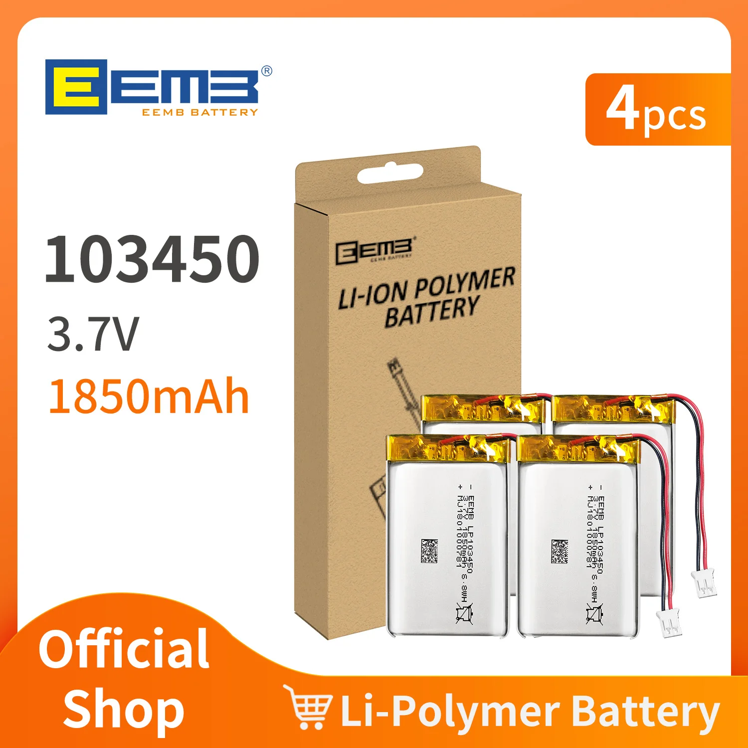 EEMB 4PCS 103450 3.7V Battery 1850mAh Rechargeable Lithium Polymer Battery For massage device battery LP103450