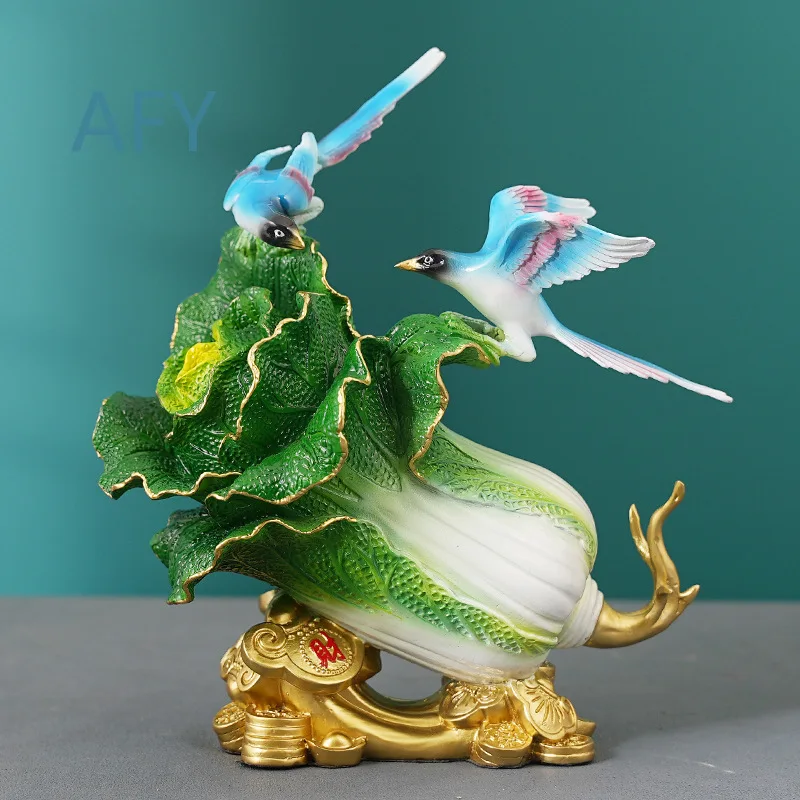 Brass Cabbage and Magpie Ornament for Home Decoration Desktop Display Craft Gift for All Brass Decorative Figurine