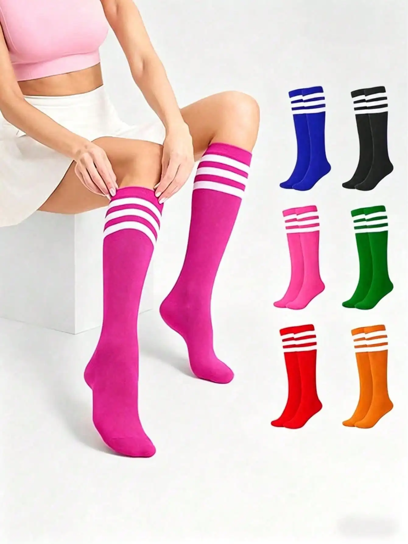 1/6 Double-sided Unisex Striped Knee-high Socks, Thin Sports Stockings Suitable for Football,running,basketball,and Cheerleading