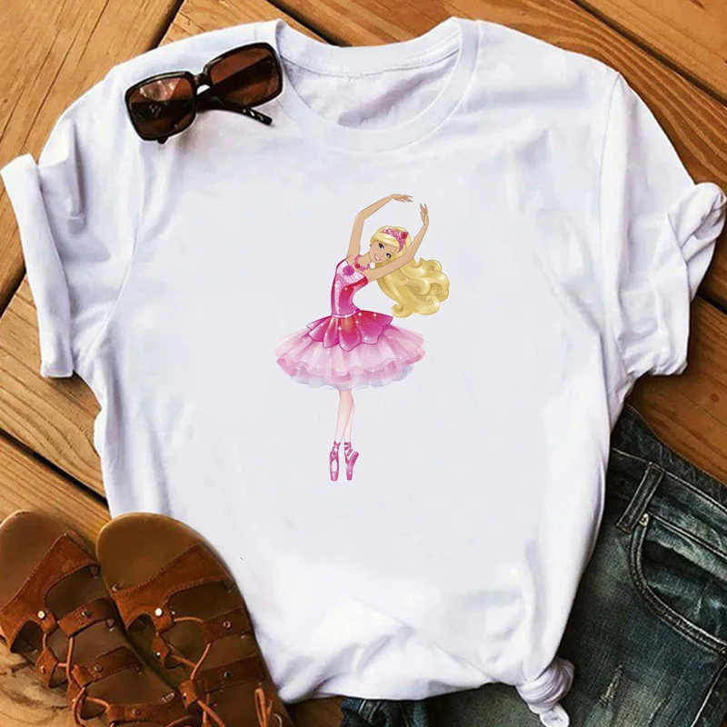 Barbie Movie Around The Same Short-sleeved Clothes Barbie Support Clothing Tops Round Neck Loose Women Loose Harajuku T-shirt