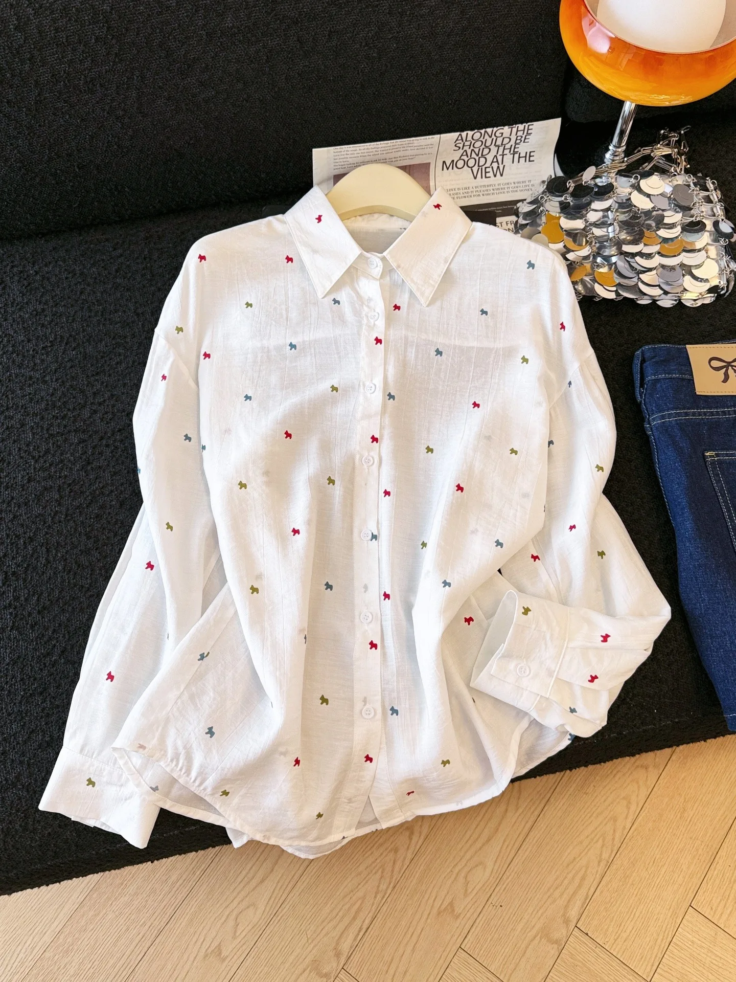 

Korean Style White Embroidered Linen Sun Protection Shirt Women Summer New Fashion Thin Collar Jacket Top