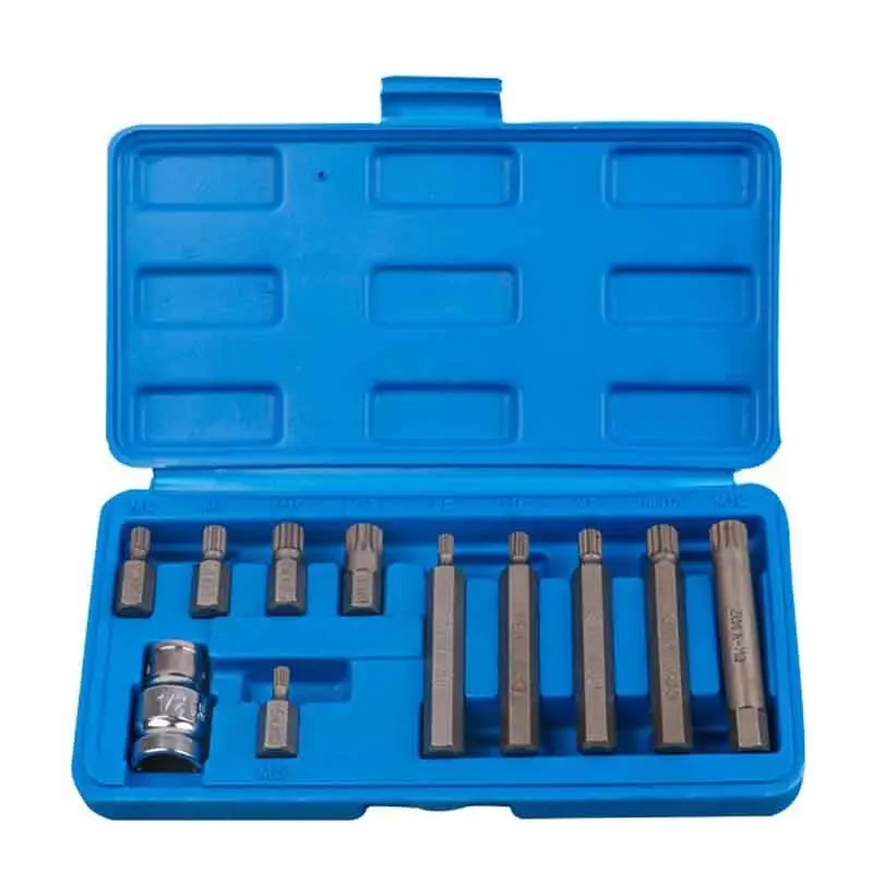 Set of M Type Screwdriver Bits With Adapter 10mm Shank Long M5 M6 M8 M10 M12 Bit Kit 12 Points Drive Tips Repair Tool