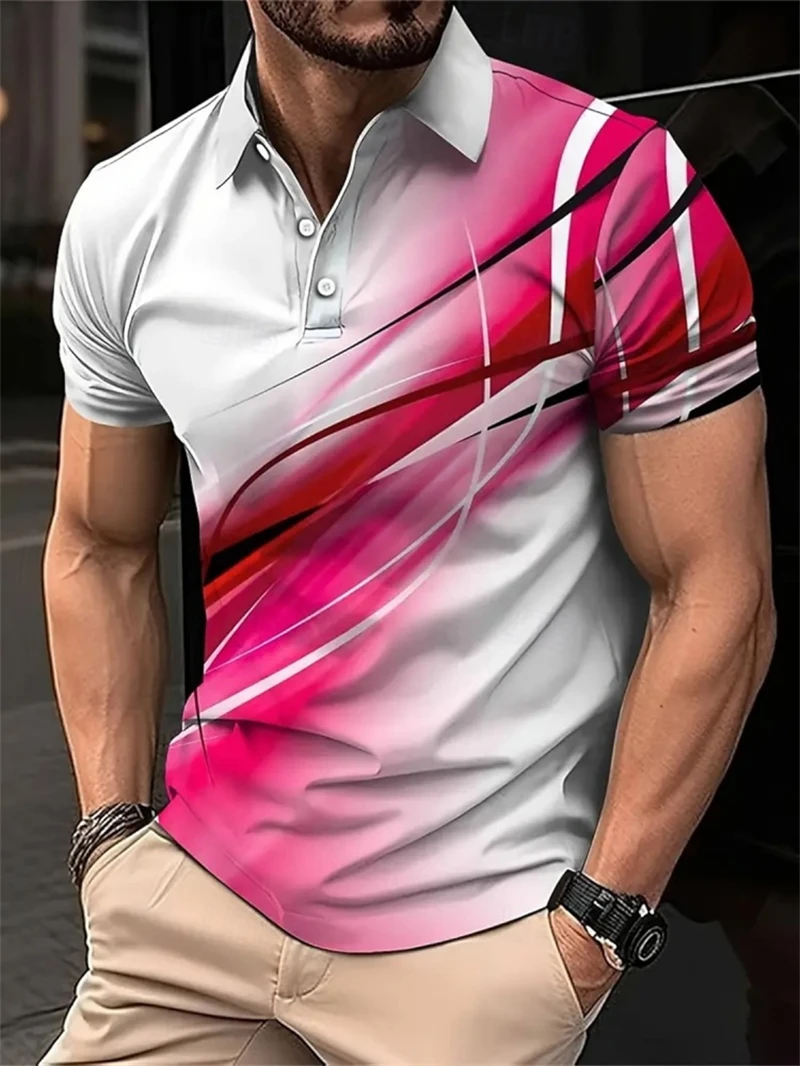 Fashion Irregular Line Pattern Polo Shirts For Men Simple Trend Summer 3D Printed Short Sleeve Polo Shirt Casual Oversized Tops