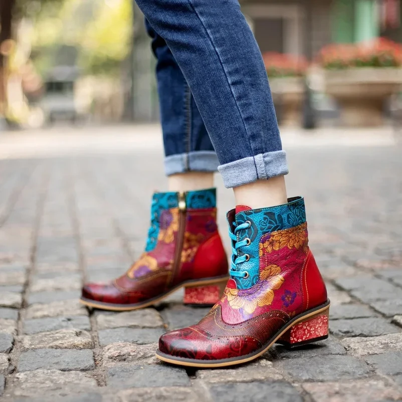 

Зимние ботинки из натуральной кожи для девочек, Botas Mujer, винтажные повседневные ковбойские ботильоны в стиле вестерн на шнуровке и молнии