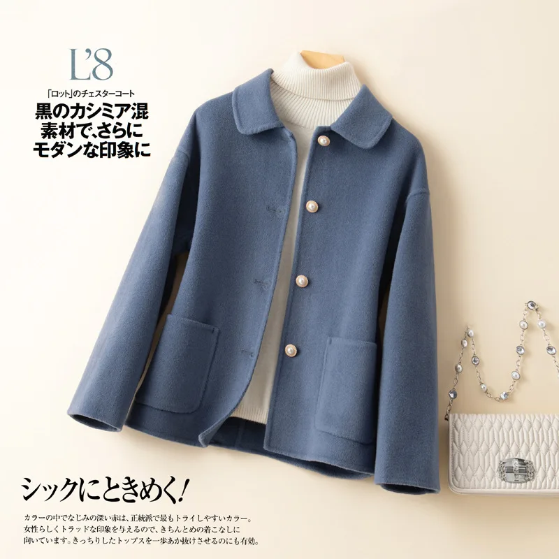 2025 Double-sided Cashmere Coat Women's Short High-end Small Doll Collar Small Fragrant Woolen Coat
