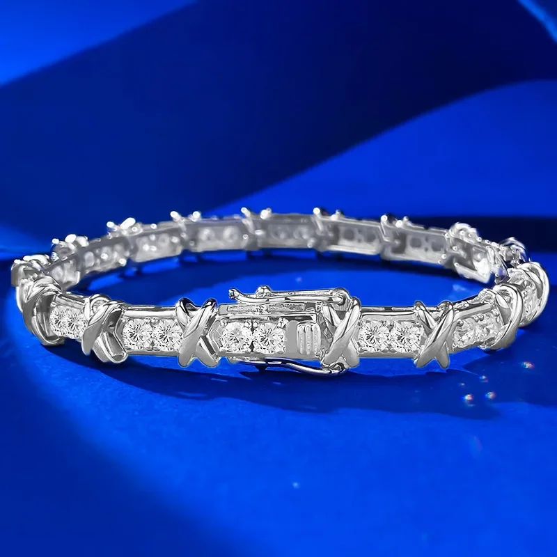 

New fashion versatile hip-hop niche design S925 silver plated platinum diamond bracelet with retro wedding jewelry