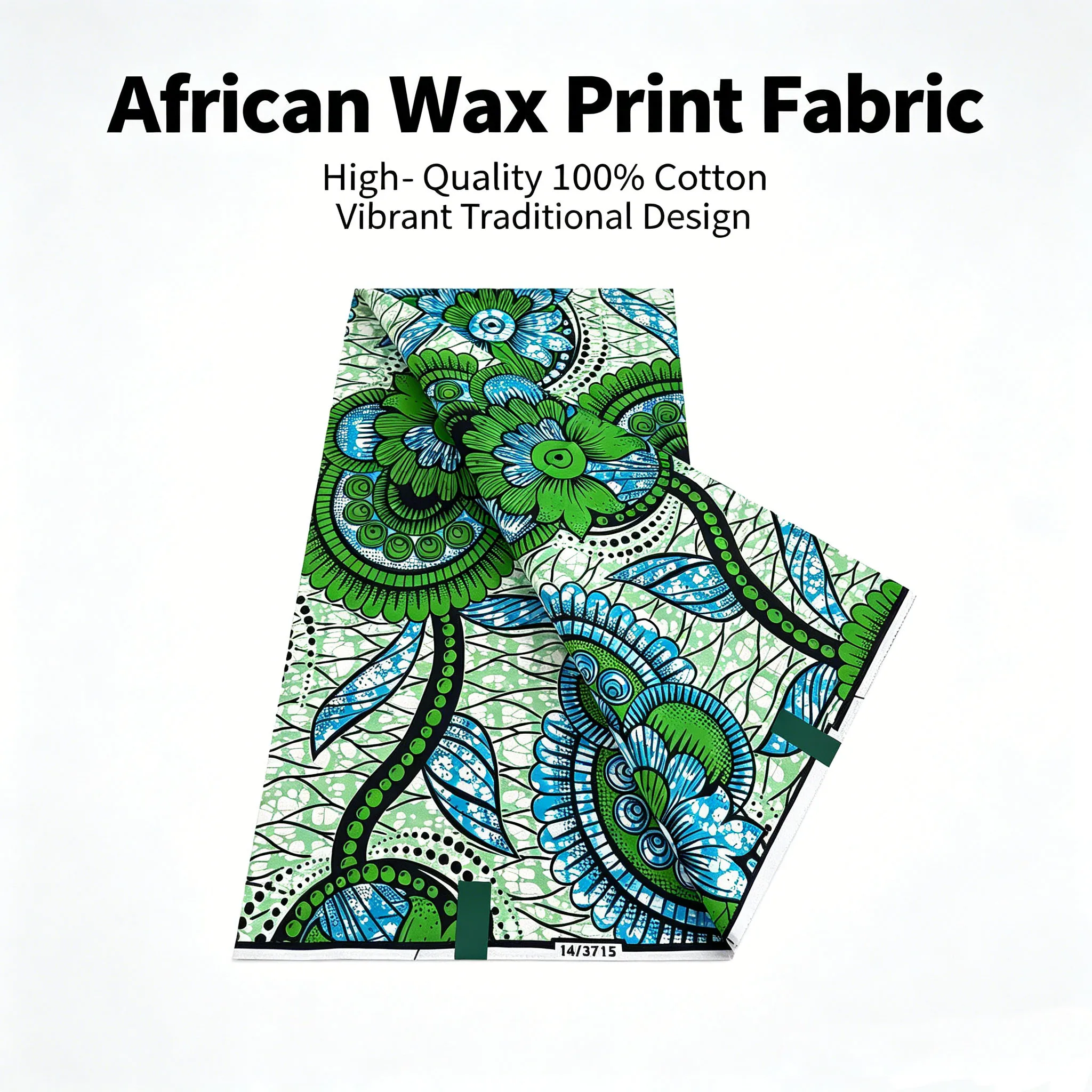 High Quality African Real Wax Ankara Fabric Green Blue Floral Print 6 Yards 100% Cotton Nigerian Wax Cloth For Ladies Dress