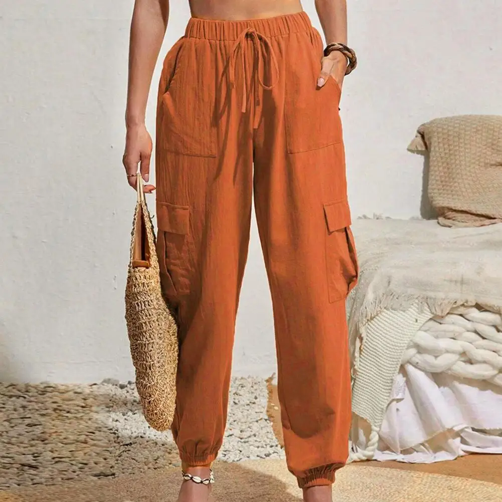 Cargo Pants Women 2024 Spring Summer Fashion Loose Full Length Ladies Trousers Casual Elastic Waist Wide Overalls Pants