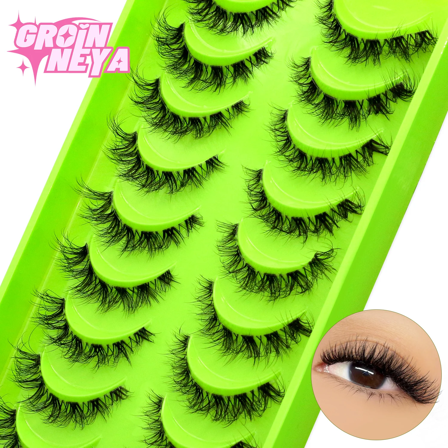 Lasvirey Fluffy Lashes Natural Cat Eye Lashes Fluffy Curl Natural Long Clear Stem Lashes 3D Faux Mink Lashes Extension Makeup