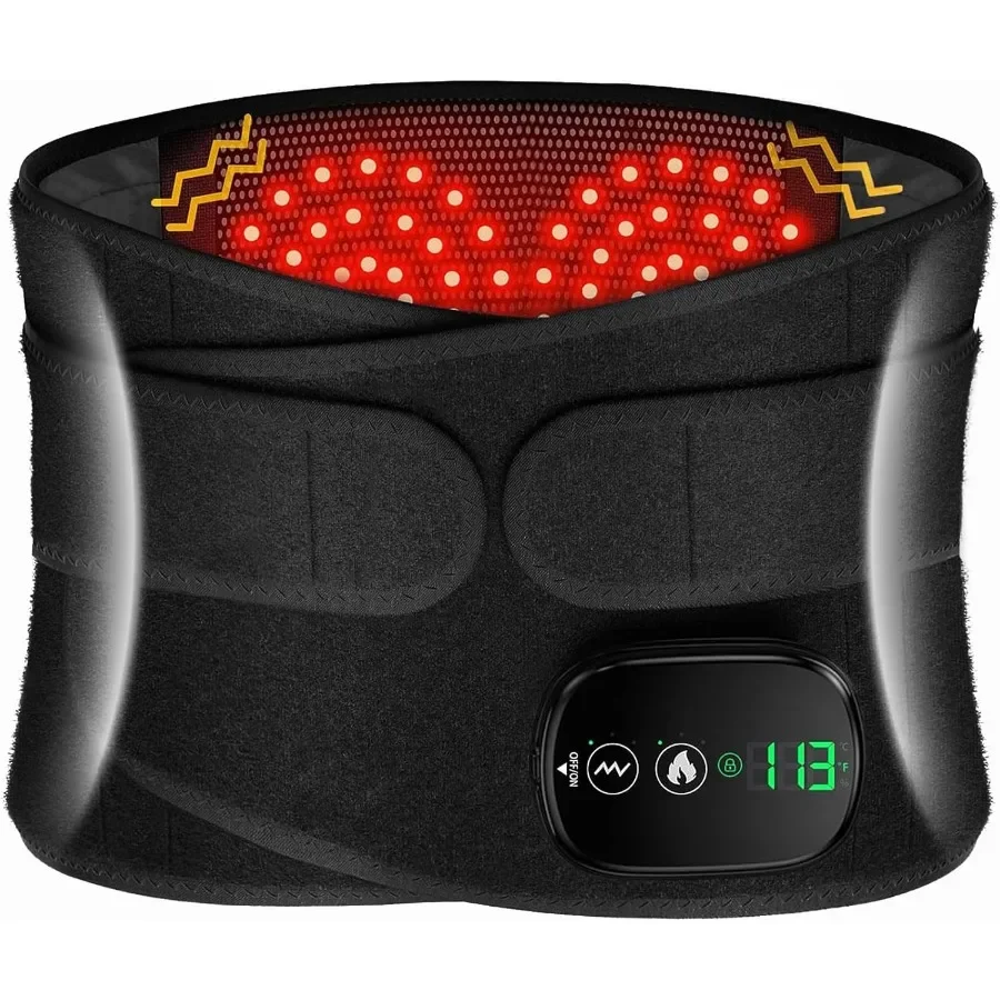 Masażer do dolnej części pleców z funkcją grzania, podkładka grzewcza na plecy i brzuch, regulowany pas biodrowy z 3 poziomami grzania i wibracjami.