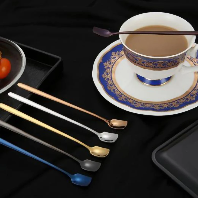 1Pcs Long or Short Handle Color Spoon For Tea Coffee Milk Drink Stainless Steel Tableware