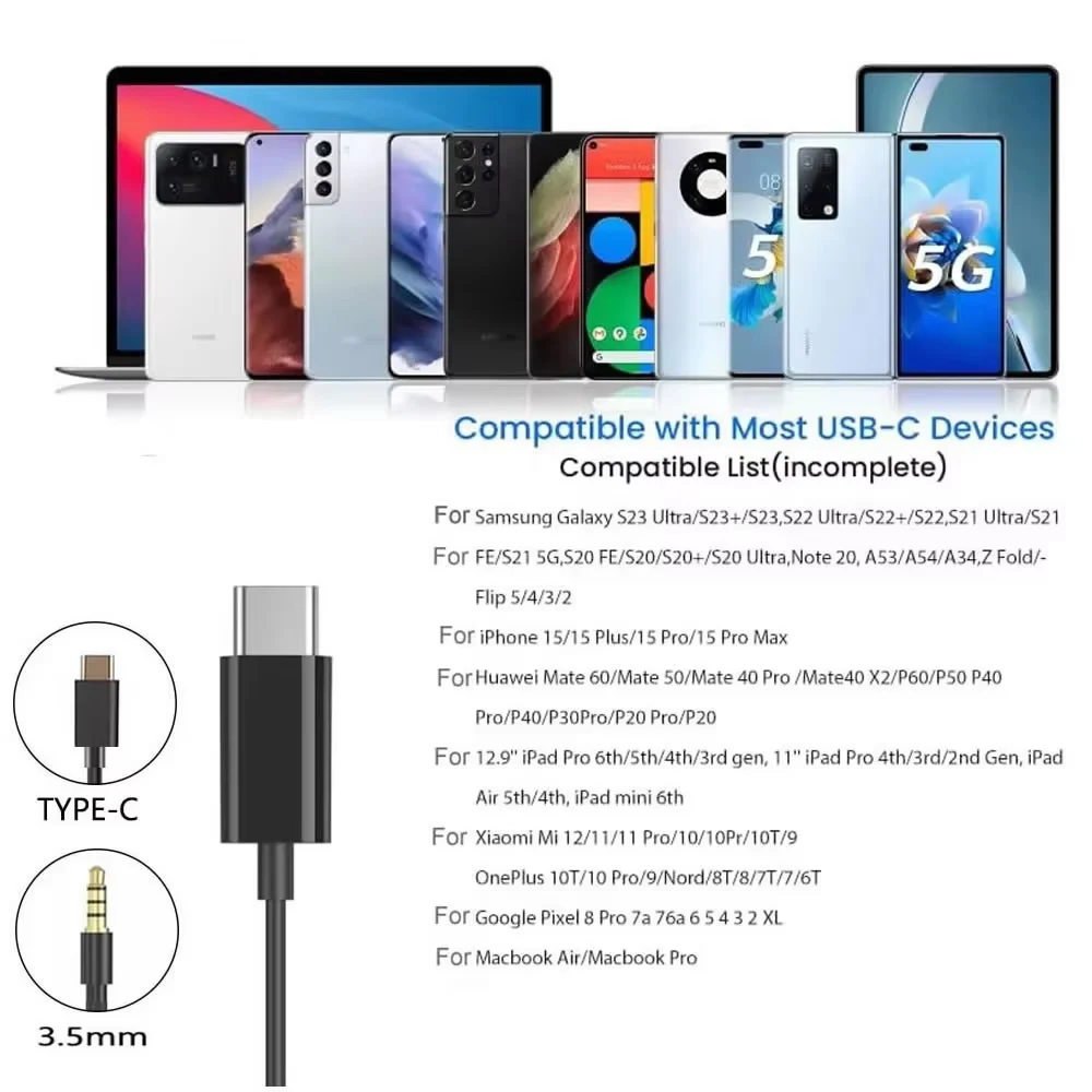 Single Side Earphone, 3.5mm/USB Type C One Ear Earphone with Mic Spring Retractable Coiled Cable with Comfort Silicone Tip