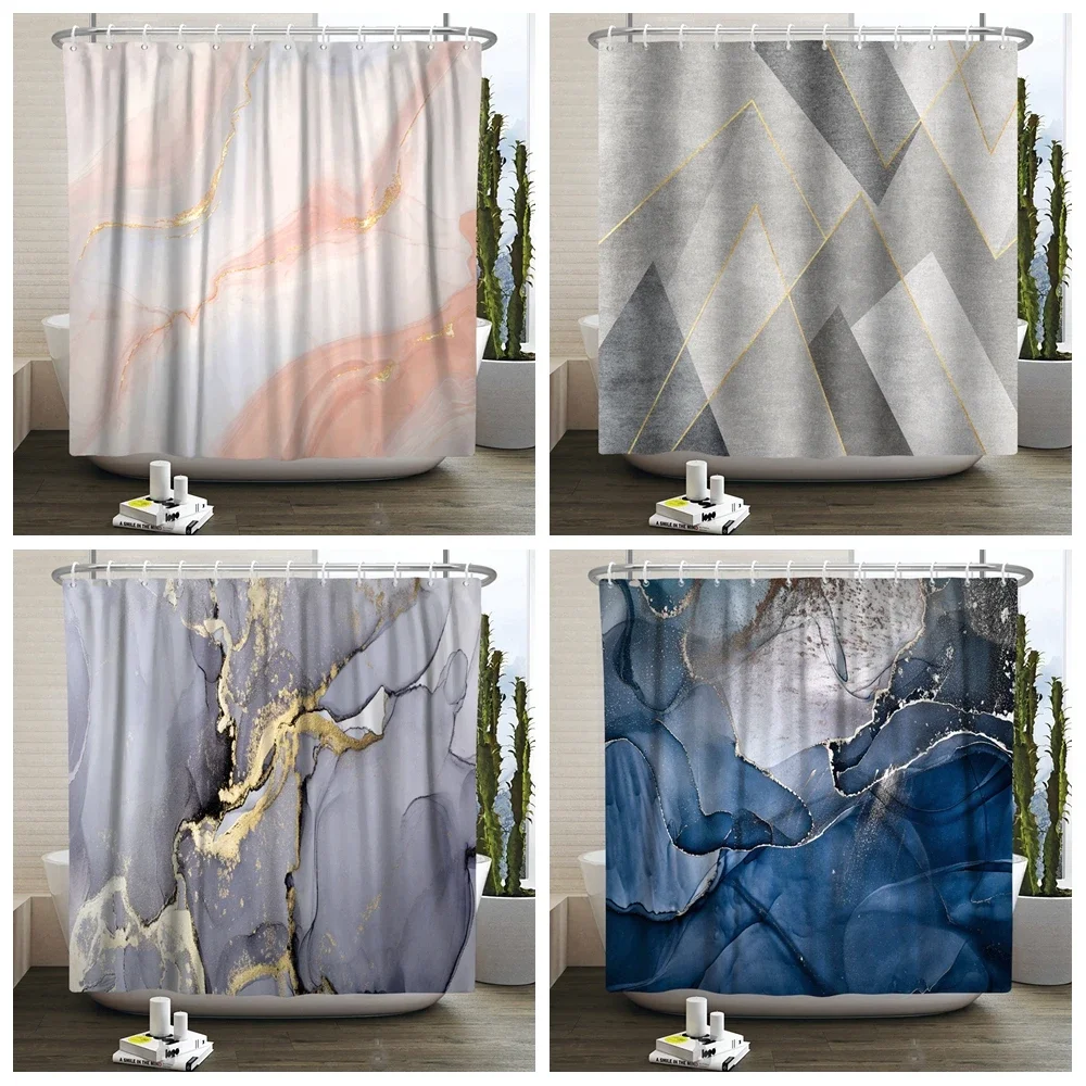 Marble Pattern Texture Abstract Gradient Shower Curtain Luxury Bathroom Decor Home Bath Curtains Waterproof with Hooks Curtains