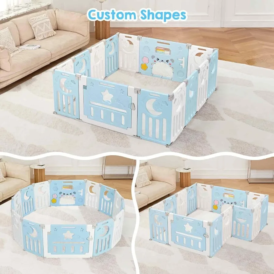 Baby Playpen Baby Playard for Babies and Toddlers 14-Panel Foldable Playpen Adjustable Portable Play Area Indoor/Outdoor Active