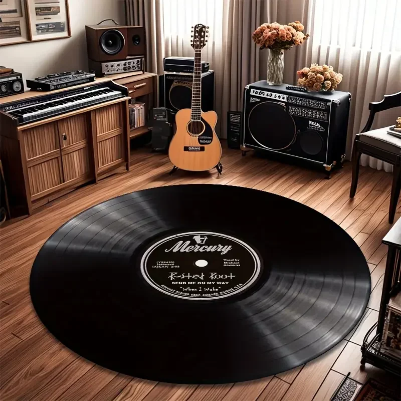 VIKAMA Vintage-Schallplatten-Bodenmatte, rutschfest, schmutzabweisend, weich, für Wohnzimmer, Schlafzimmer, Nachttisch, Innenbereich, Heimdekoration