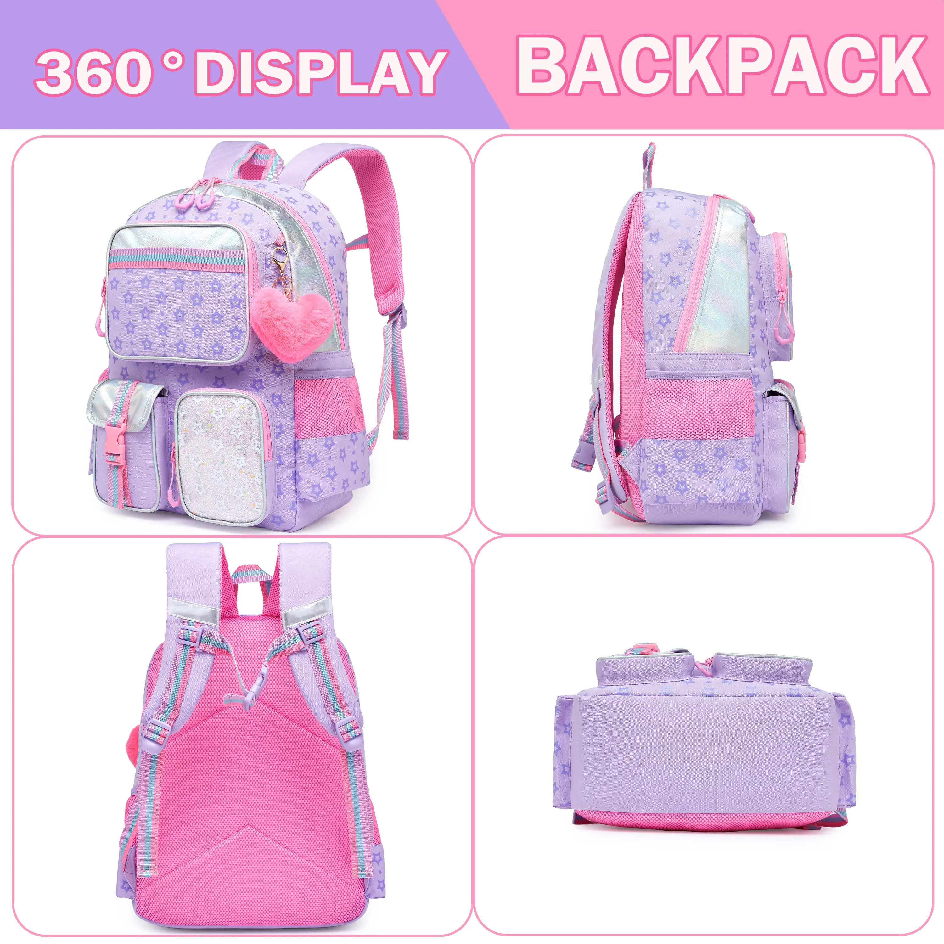 Meetbelify Backpack for Girls School Bag Aesthetic Backpack for Elementary Student Teen Girls Cute Bookbag Kids Kawaii Shoolbag