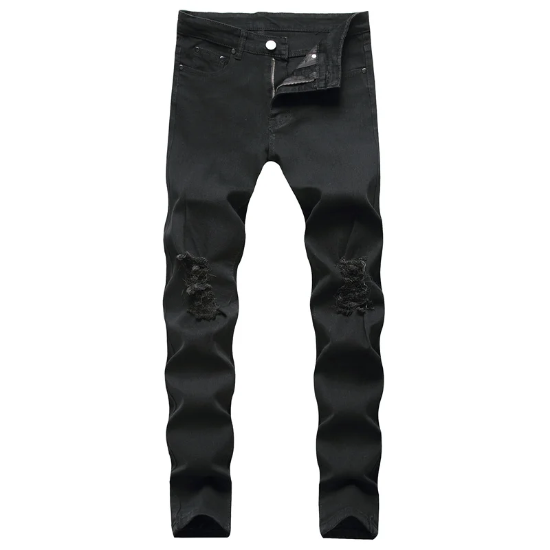 New Men Hip hop Style Ripped Skinny Jeans Men Stylish Slim Holes Pencil Denim Pants