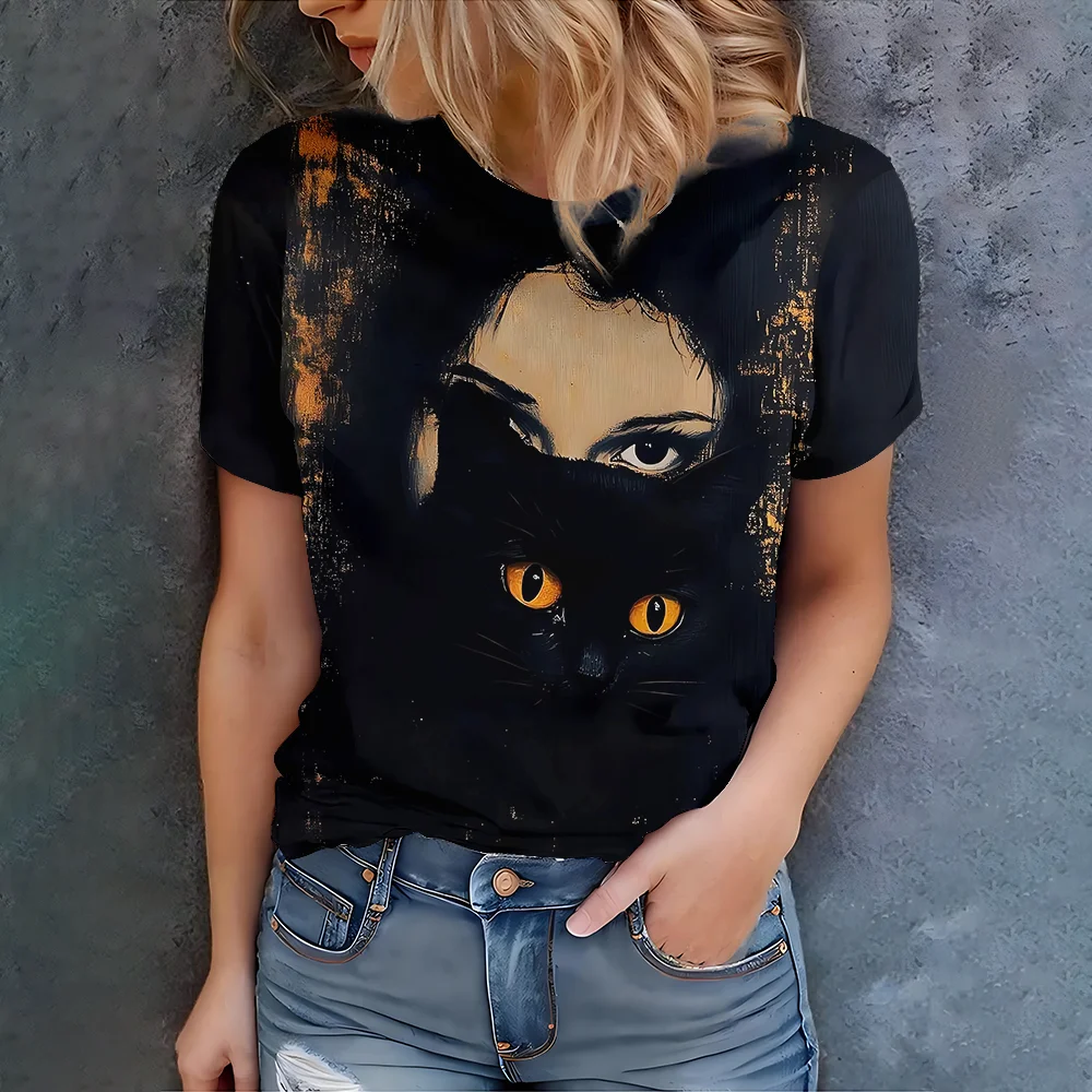 

2025 Pattern Women's T-shirt Fashion Casual Round Neck Top Street T-shirt