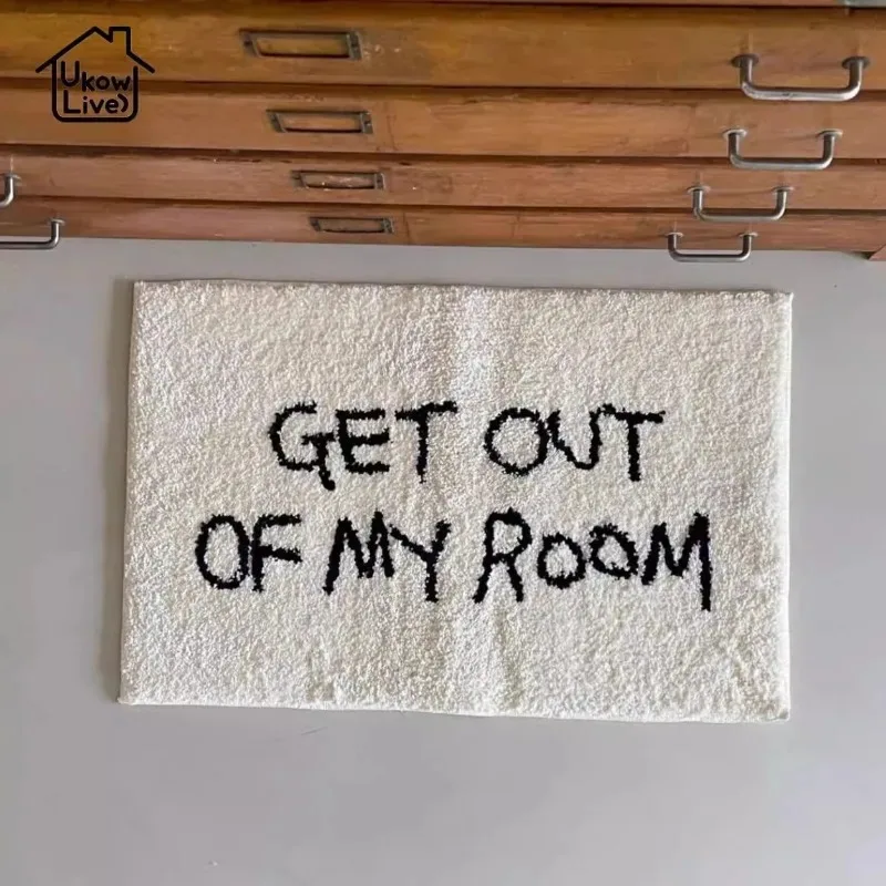 VIKAMA Black Letter Print Bedside Rug Living Room Carpet Non-Slip Absorbent Dirt Resistant Floor Mat For Home