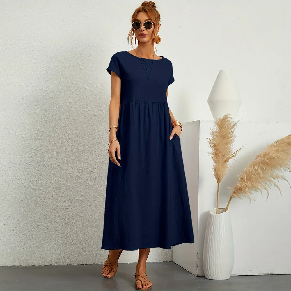 

Women's Long Casual Dress Travel Spring 2026 High Waist Knitted Skirt Thick Short Sleeve Neutral Style Summer Business Leisure