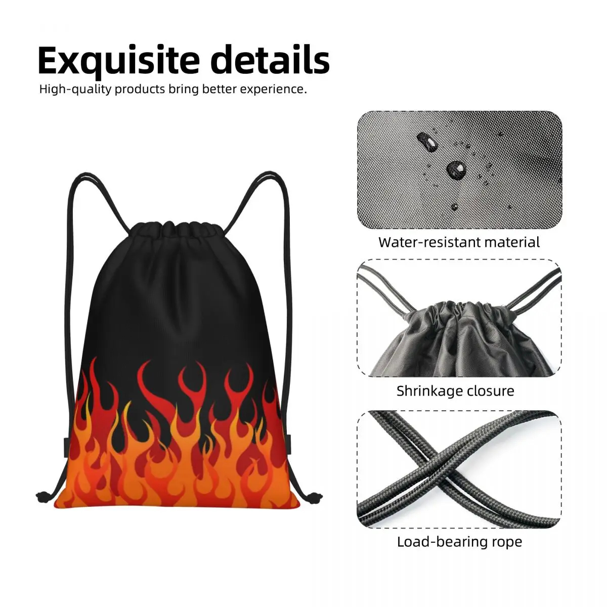 Custom Hot Fire Red Flames Drawstring Bag para Treinamento, Mochilas de Yoga, Estética Pop Art Sports Gym Sackpack, Homens e Mulheres