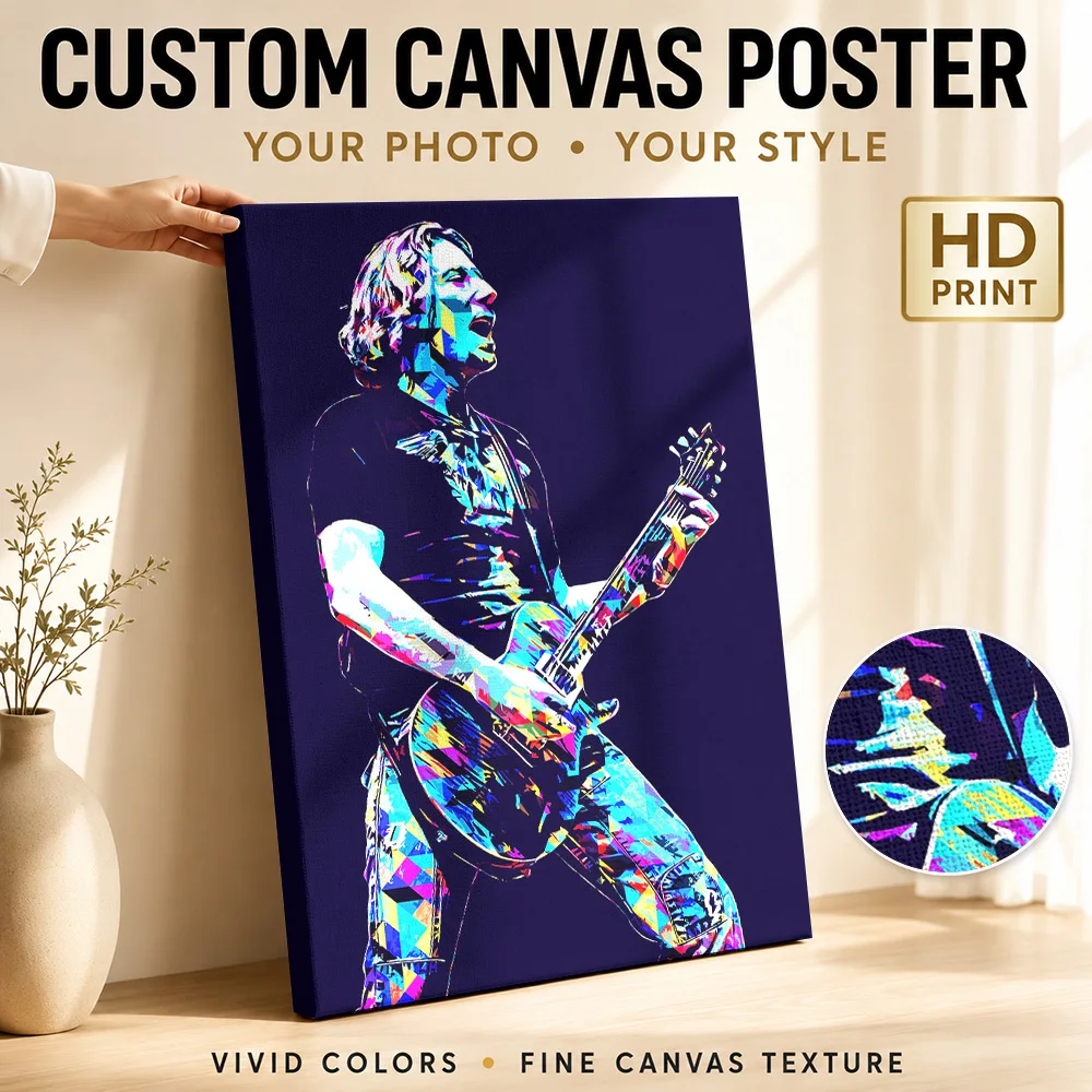 Chad Kroeger Singer Portrait Canvas Print Customized Photo Multicolor Polygon Shapes Wall Art For Guitar Studio Guitarist Gift