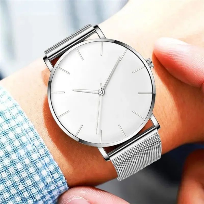 Luxury Fashion Minimalist Mens Ultra Thin Watches Simple Men Business cinturino in maglia di acciaio inossidabile orologio al quarzo orologio Casual