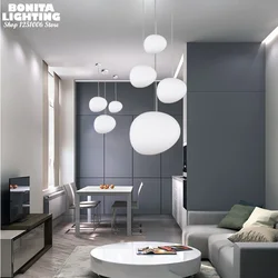 Cobblestone Hanging Lamps for Dining Room Stone Glass Modern Pendant Lamp Led Milky White Ball Restaurant Cord Pendant Light