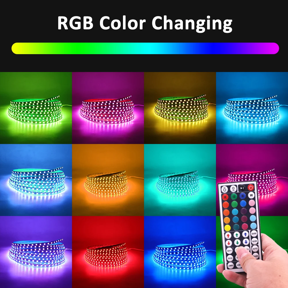 12V RGB LED Strip 3535SMD 5mm Narrow PCB Width LED Tape with Remote Control Power Adapter Flexible Led Lights Waterproof Decor