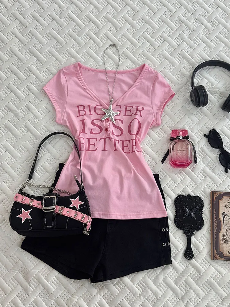 

Sexy Pink Letter T-irt Women's Unique Design Slimming Beautiful Top by Little Jasmine Blue Original Vintage Pure Desire