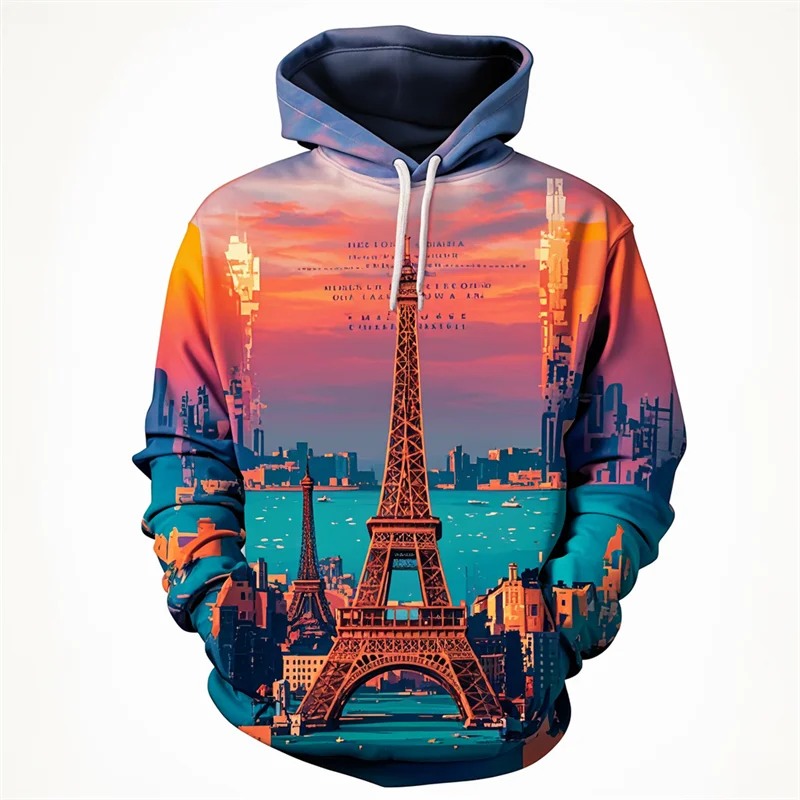 2024 Novelty France Paris Tower 3D Print Hooded Men Women Famous Eiffel Tour Graphic Hip Hop Sweatshirt Kids Oversized Hoodies