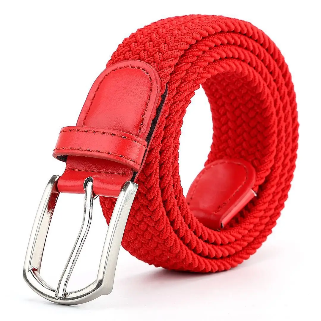 3,3cmX110cmX130cm 2024 Hochwertiger Neuer Elastischer Geflochtener Gürtel für Herren Lässiger Canvas-Gürtel für Damen Koreanischer Allrounder mit Dornschließe Weiß Schwarz – Detail 5