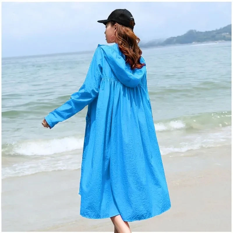 Summer Windbreaker Women\'s Sunscreen Clothes For women Korean Versatile Beach Shirt Thin Coat 2023 Mid-length Trench Coat Female