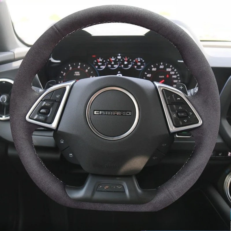 

Для Chevrolet camaro 2016-2018 ручная прошивка нескользящий замшевый чехол на руль автомобиля