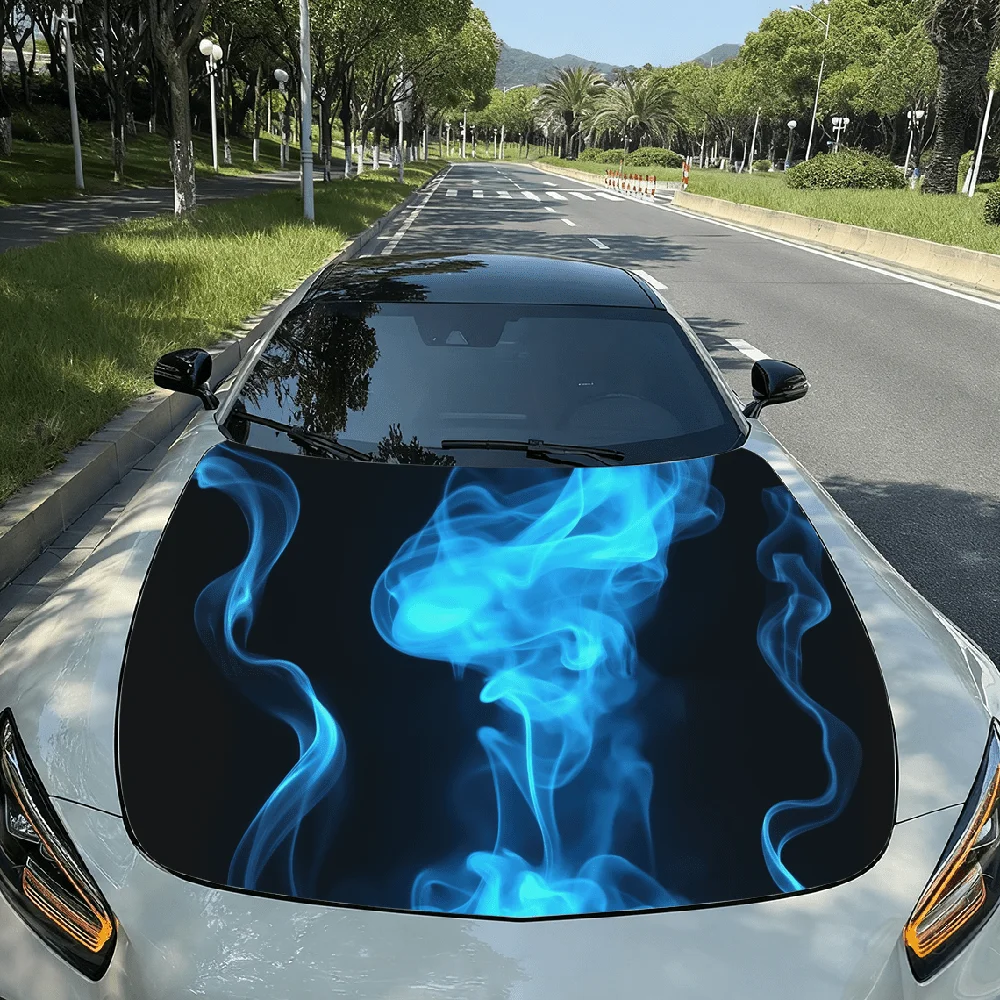 

Синий дым на черном фоне, наклейка на капот автомобиля, виниловая наклейка премиум-класса для автомобильной промышленности, прочная виниловая пленка из ПВХ для двигателя автомобиля