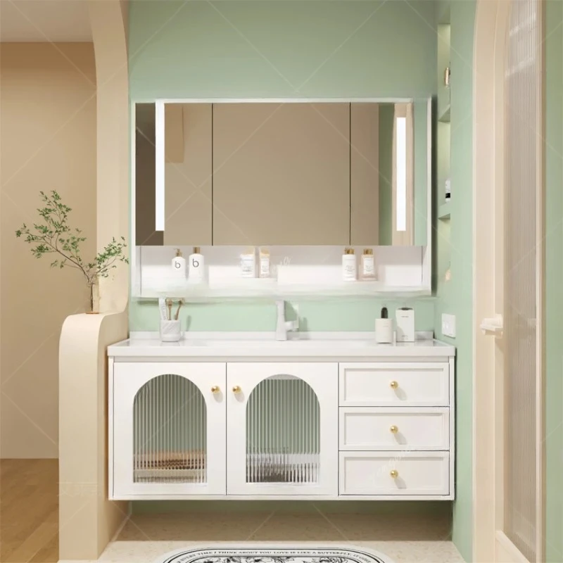 Luxury White Storage Bathroom Cabinets Organizer Drawers Doors Space Saver Bathroom Cabinet Sink Mirror Mobile Bagno Furnitur