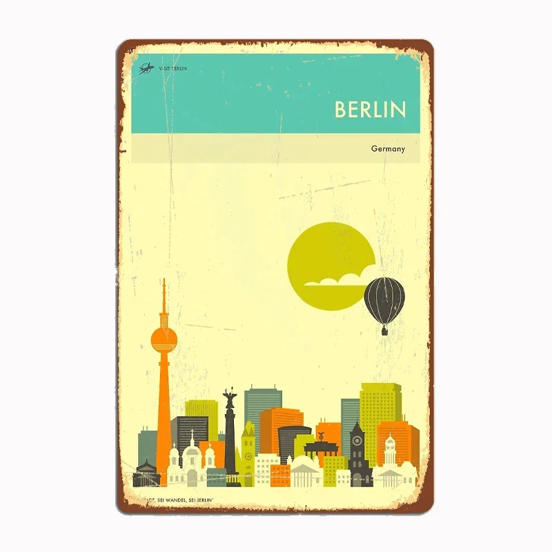 

BERLIN TRAVEL POSTER Art Metal Sign Pub Garage Wall Pub Designing Wall Plaque Tin Sign Posters