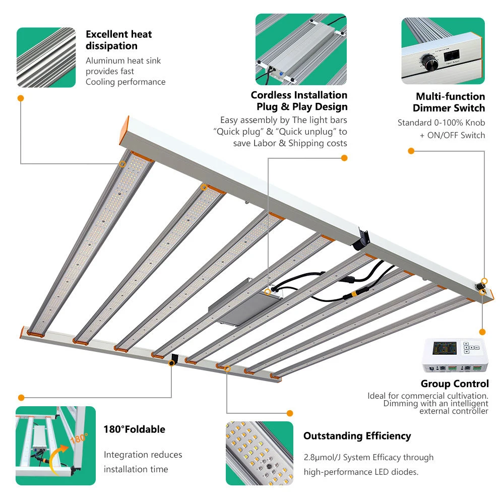 Foldable LED Grow Light Bar 640W 800W 1000W 1200W Phytolamp Full Spectrum commercial grow lights for Hydroponic Vertical Farming