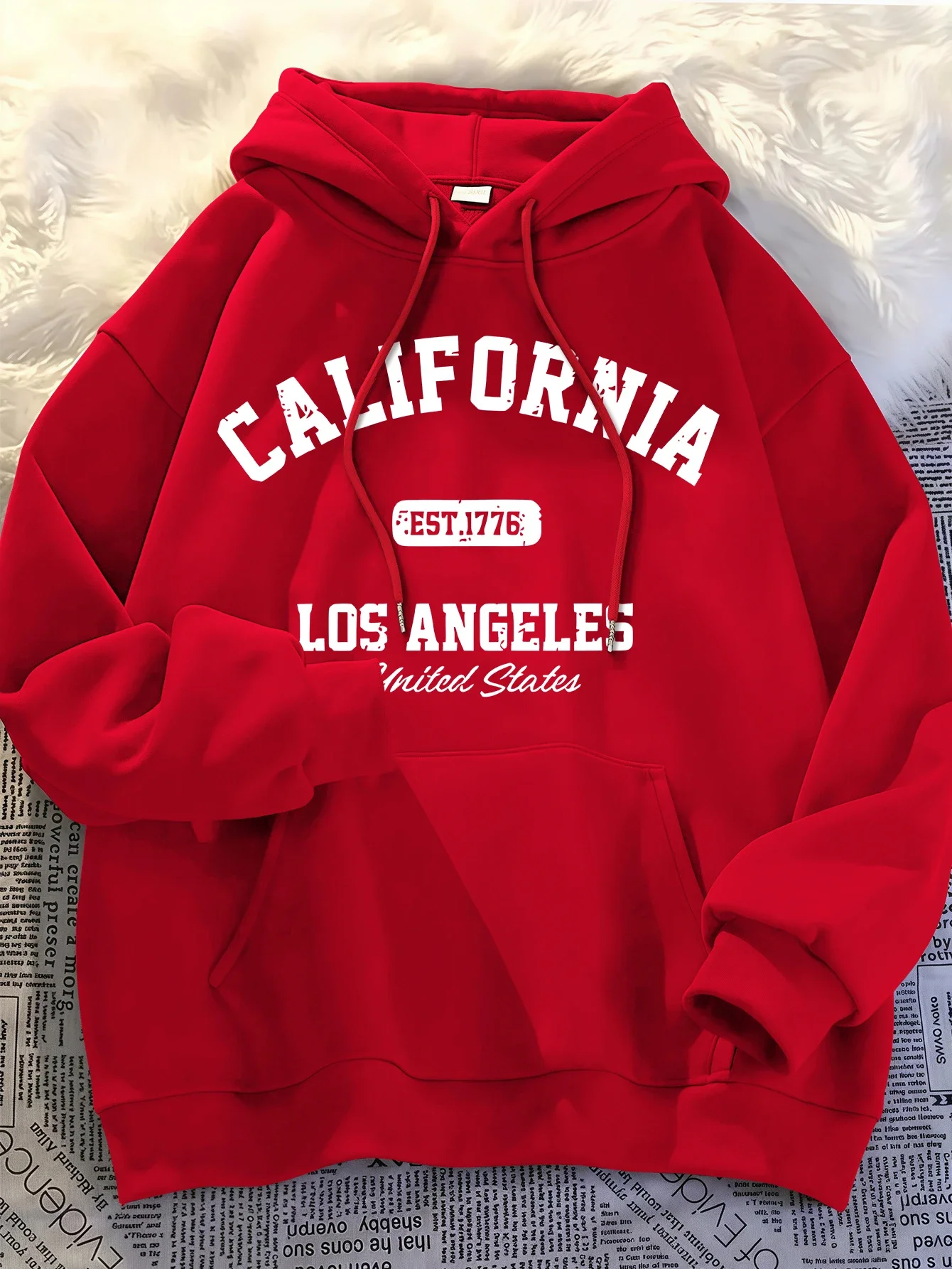 100% Pure Cotton Loose Versatile Trendy Unisex Hoodie, Distressed California Los Angeles Letter Print Casual Daily Hooded Top