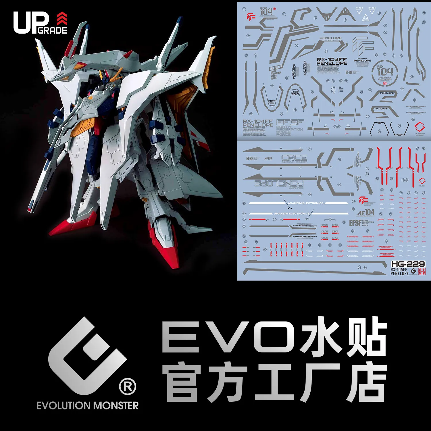EVO HD Fluorescent Waterslide Decals for HG229 Penelope Model Kit, Hobby DIY Model Accessories