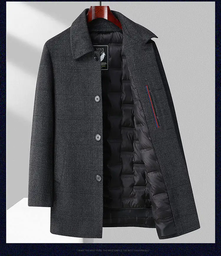 2026 new arrival winter removable down liner wool coat,mens fashion thicken warm parkas trench coat casual woolen jackets men