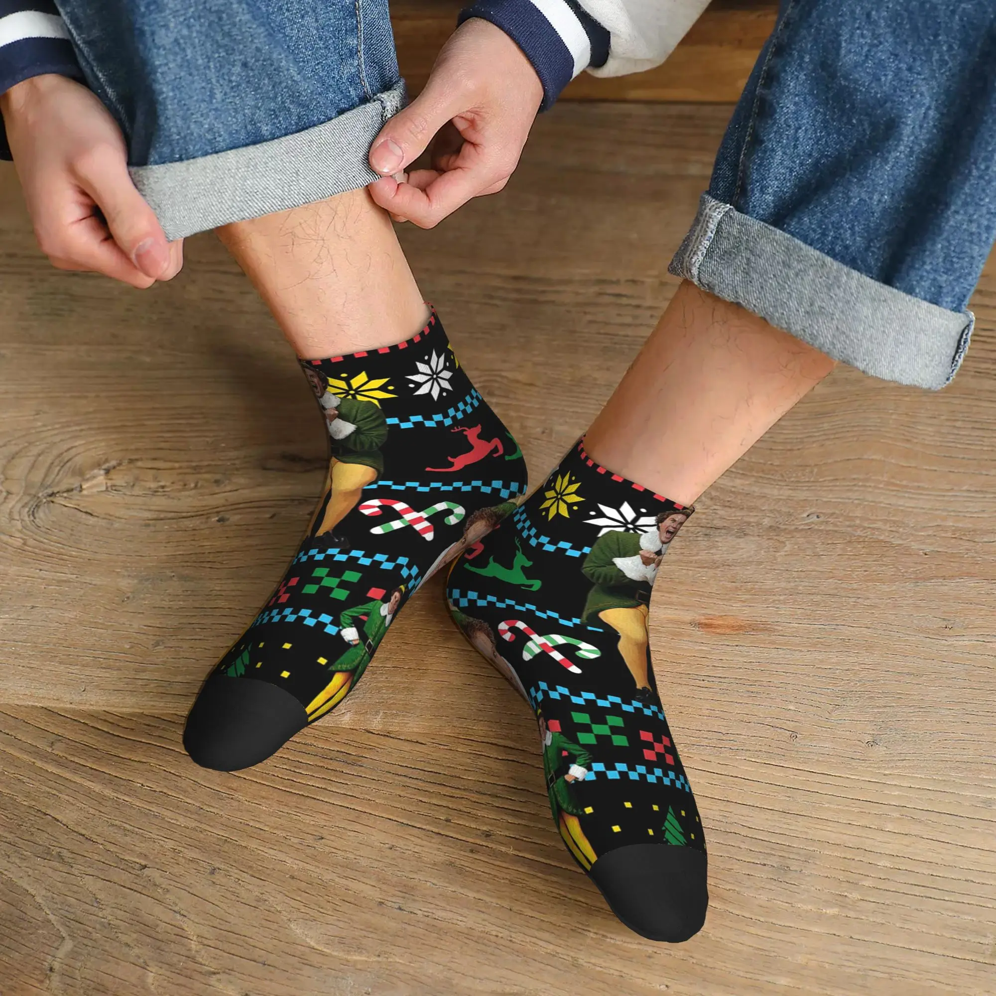 

Всесезонные носки Buddy The Elf Ugly Christmas Sweater Xmas Movie Will Ferrell Socks Crew Socks Хип-хоп Чулки для мужчин и женщин
