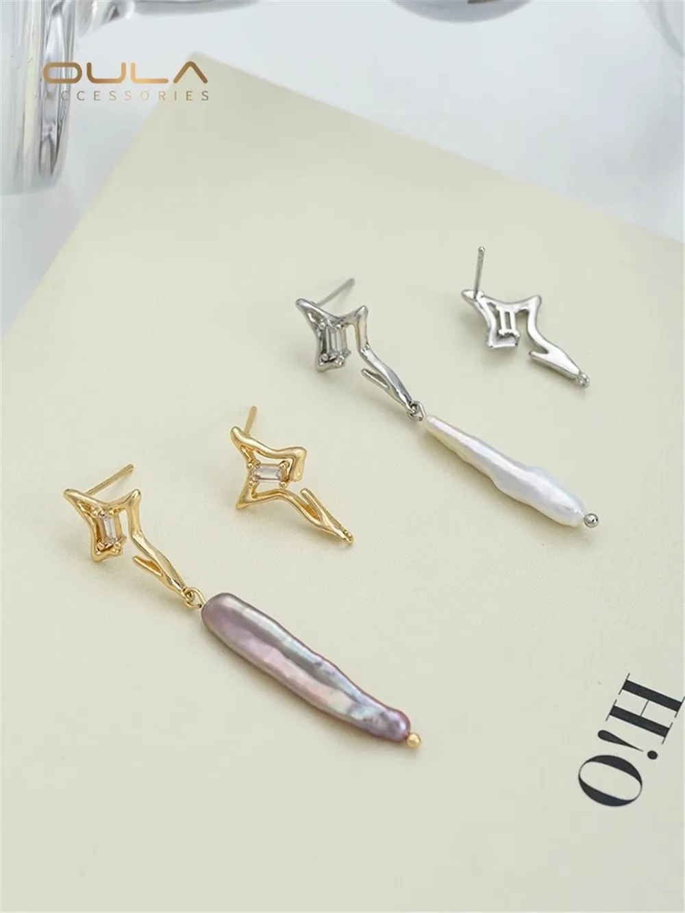 Color 14K Gold Covered Lava Star Earrings with Hanging Ring Irregular Diy Hand Silver Needle Earrings Accessories Materials